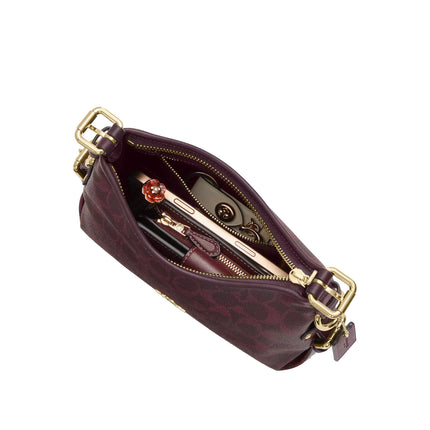 Coach Women's Laurel Shoulder Bag 22 With Buckles In Signature Canvas Gold/Black Currant