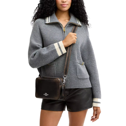 Coach Women's Carey Crossbody Bag In Loved Leather Silver/Black Brown