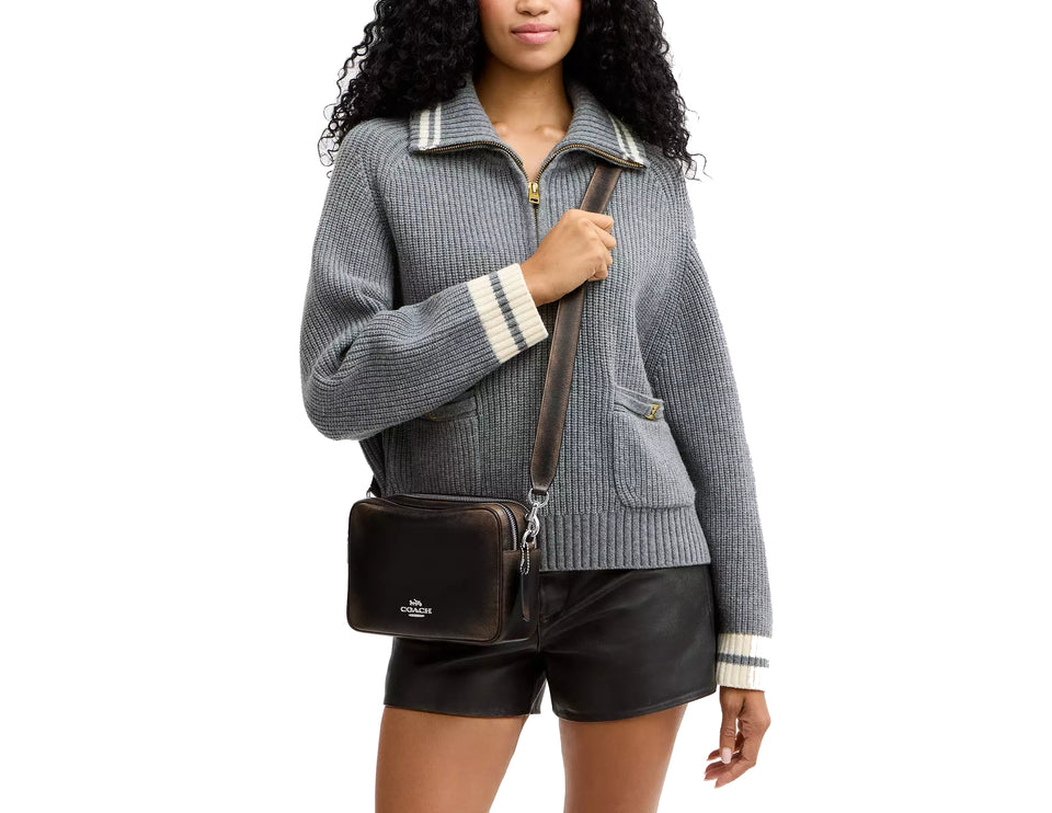Coach Women's Carey Crossbody Bag In Loved Leather Silver/Black Brown