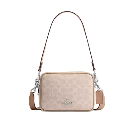 Coach Women's Mini Carey Crossbody Bag In Signature Canvas Silver/Sand/Taupe