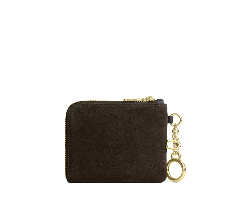 Coach Women's Small Corner Zip Wallet Suede/Gold/Ebony