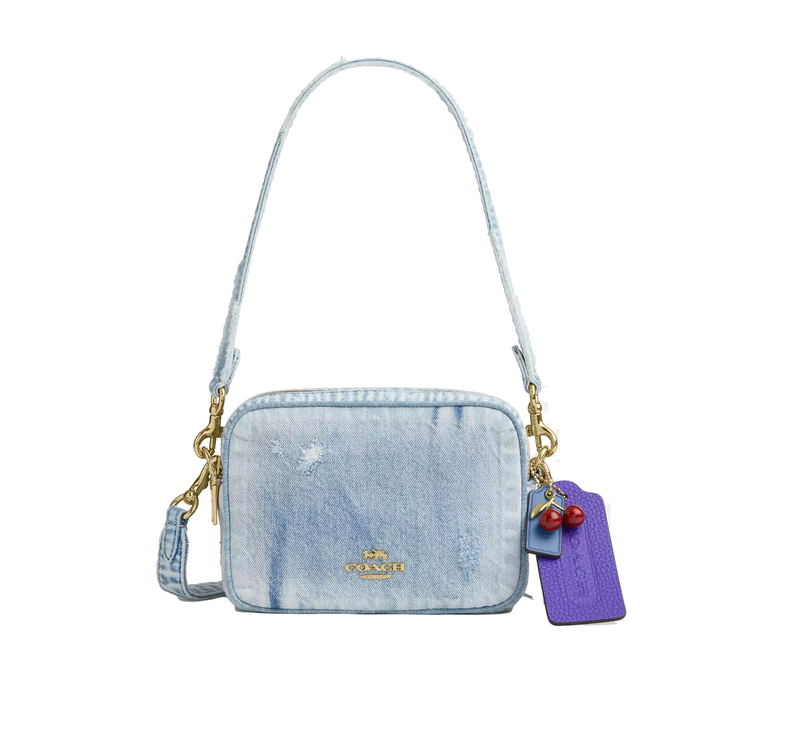Coach Women's Mini Carey Crossbody Bag In Loved Denim With Charms Gold/Light Indigo