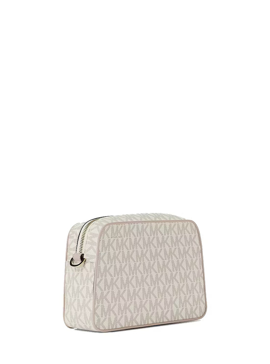 Michael Kors Women's Jet Set Small Signature Logo Camera Crossbody Bag Vanilla/Soft Pink