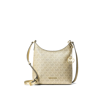 Michael Kors Women's Maya Small Metallic Signature Logo Crossbody Bag Pale Gold