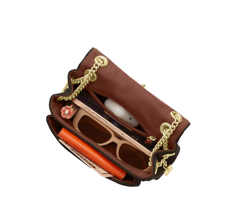 Coach Women's Elodie Crossbody Bag 18 With Quilting Suede/Gold/Ebony