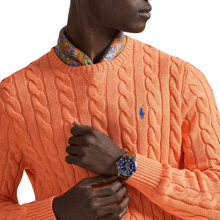 Polo Ralph Lauren Men's Cable-Knit Cotton Sweater Latana Orange Heather