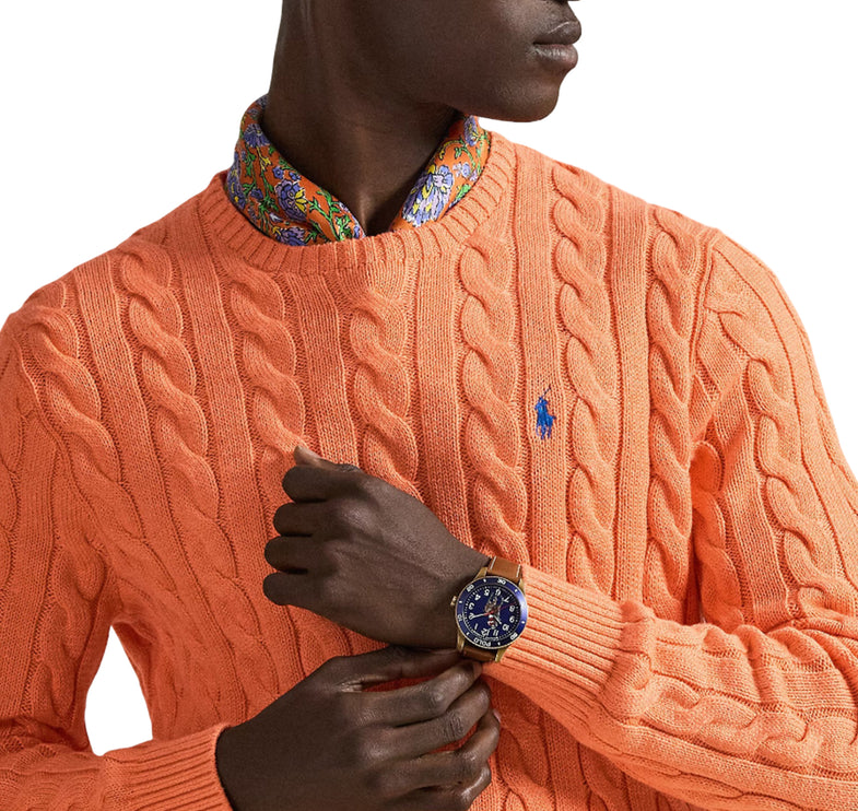 Polo Ralph Lauren Men's Cable-Knit Cotton Sweater Latana Orange Heather