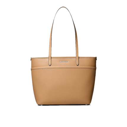 Michael Kors Women's Marlowe Medium Pebbled Leather Pocket Tote Bag Peanut/Silver