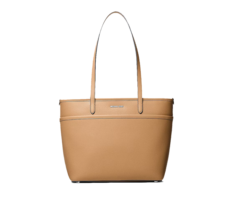 Michael Kors Women's Marlowe Medium Pebbled Leather Pocket Tote Bag Peanut/Silver
