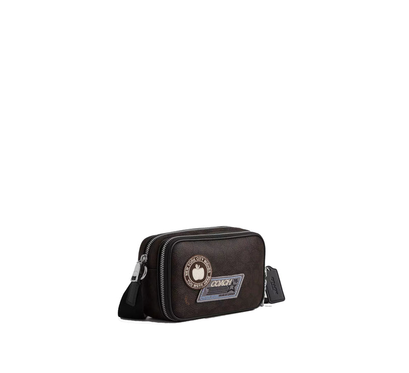 Coach Unisex Colton Crossbody Bag 19 In Signature Canvas With Patches Silver/Walnut/Black