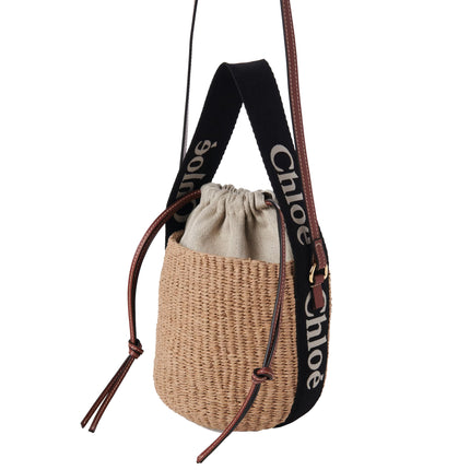 Chloé Women's Small Woody Basket in Natural Fibers Black/Beige