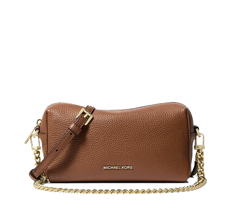 Michael Kors Women's Bryant Small Pebbled Leather Crossbody Bag Luggage/Gold