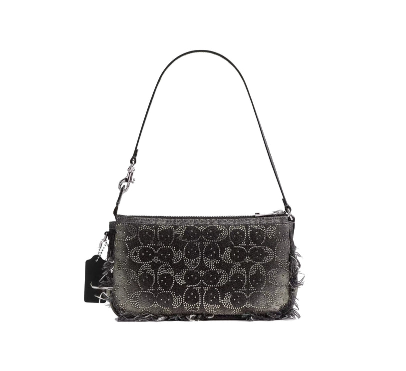 Coach Women's Plaza Bag In Regenerative Cotton Denim With Loved Crystal Signature Silver/Black