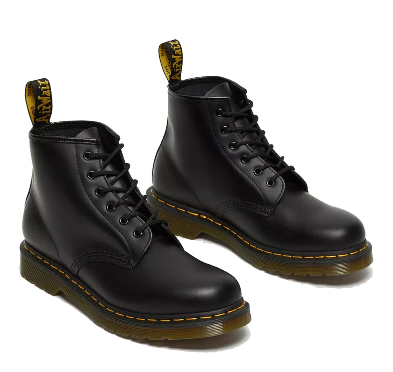 Dr. Martens 101 Yellow Stitch Smooth Leather Ankle Boots Black