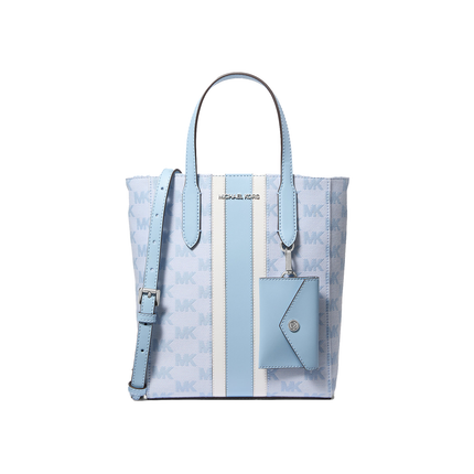 Michael Kors Women's Vincent Small Logo Jacquard Tote Bag with Card Case Light Sky/Silver