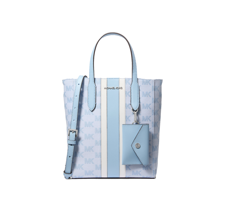 Michael Kors Women's Vincent Small Logo Jacquard Tote Bag with Card Case Light Sky/Silver