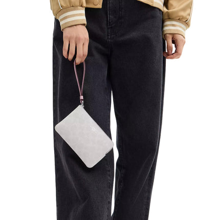 Coach Women's Corner Zip Wristlet In Signature Canvas Silver/Chalk/Carnation