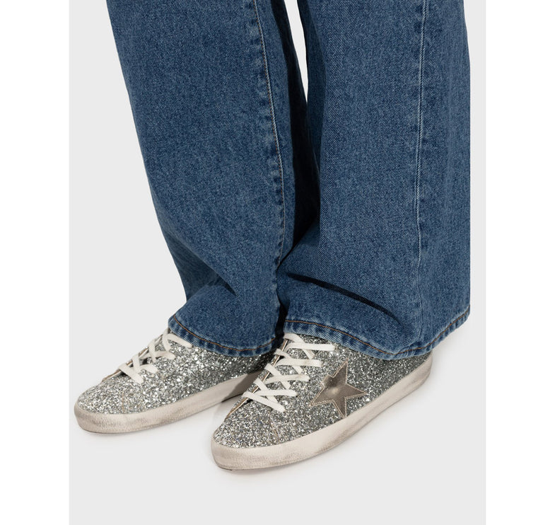 Golden Goose Women's Super Star with Glitter Upper and Silver Metallic Leather Star 2