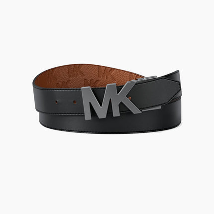 Michael Kors Men's Reversible Logo Embossed Leather Buckle Belt Luggage/Black