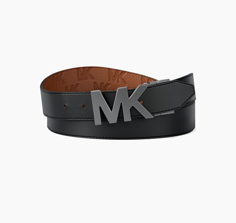 Michael Kors Men's Reversible Logo Embossed Leather Buckle Belt Luggage/Black