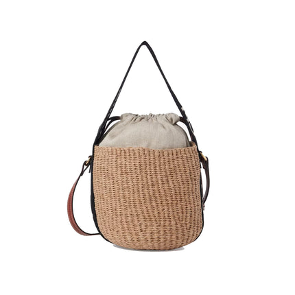 Chloé Women's Small Woody Basket in Natural Fibers Black/Beige