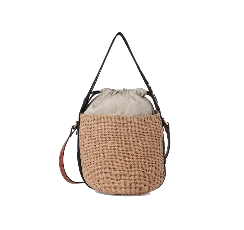 Chloé Women's Small Woody Basket in Natural Fibers Black/Beige