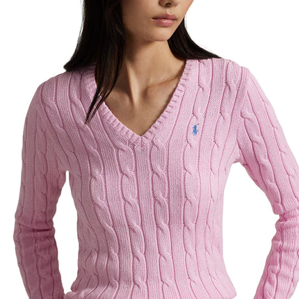 Polo Ralph Lauren Women's Cable-Knit Cotton V-Neck Sweater Carmel Pink