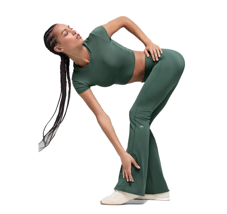 alo Women's ALO Softsculpt 7/8 Foldover Flare Legging Clover Green