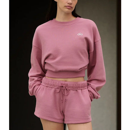 alo Women's Cropped Accolade Crewneck Pink Wild Rose