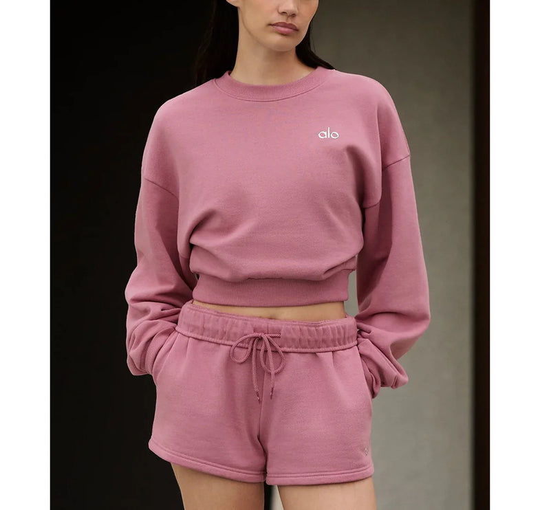 alo Women's Cropped Accolade Crewneck Pink Wild Rose