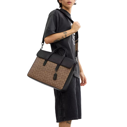 Coach Unisex Sullivan Portfolio Brief In Signature Canvas Gunmetal/Tan/Black