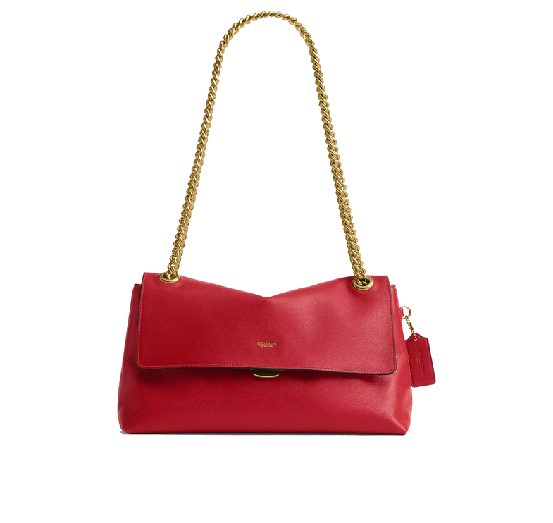 Coach Women's Chelsea Shoulder Bag 30 With Chain Brass/Scarlet