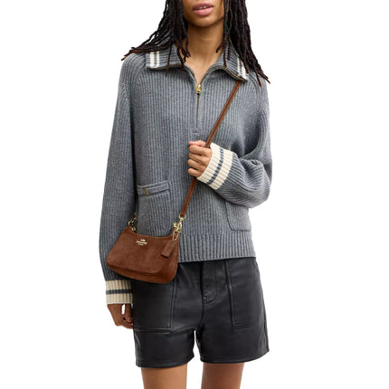 Coach Women's Teri Mini Crossbody Bag Suede/Gold/Warm Brown