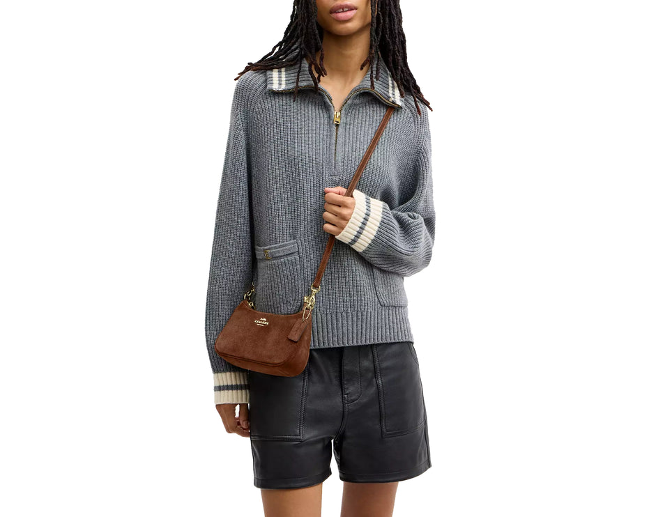 Coach Women's Teri Mini Crossbody Bag Suede/Gold/Warm Brown