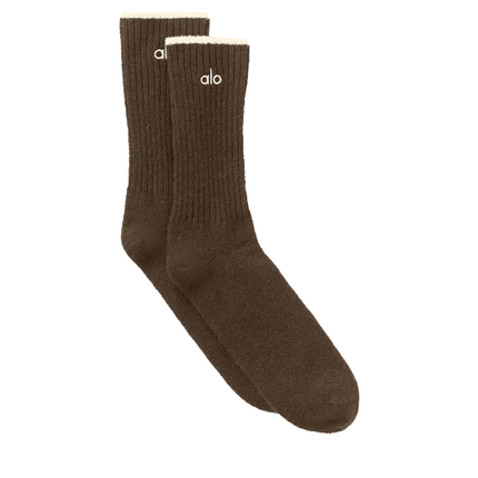 alo Unisex Wool Cashmere Light Frosted Sock Espresso Heather/Ivory