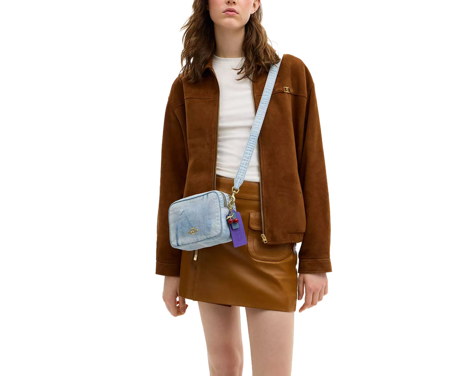 Coach Women's Mini Carey Crossbody Bag In Loved Denim With Charms Gold/Light Indigo