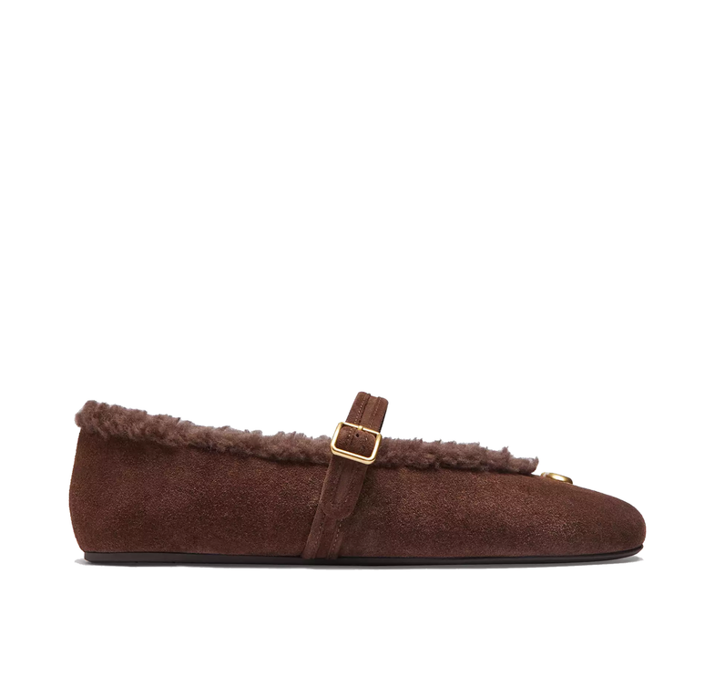 Coach Women's Sculpted C Mary Jane In Shearling Chocolate Brown