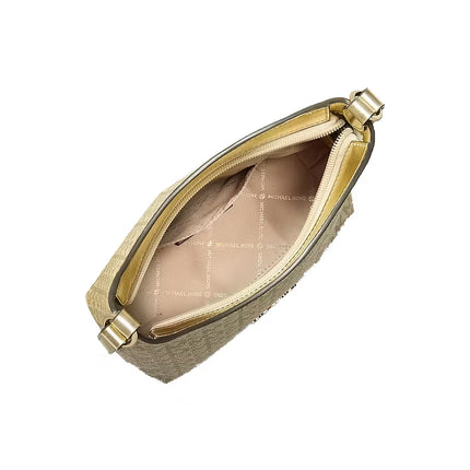 Michael Kors Women's Maya Small Metallic Signature Logo Crossbody Bag Pale Gold