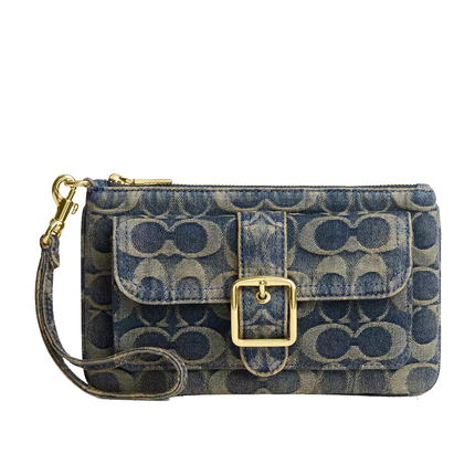 Coach Women's Ashton Wristlet In Signature Regenerative Cotton Denim Gold/Denim