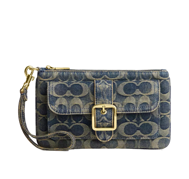 Coach Women's Ashton Wristlet In Signature Regenerative Cotton Denim Gold/Denim