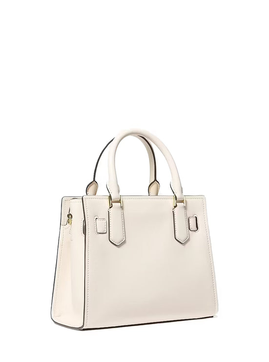 Michael Kors Women's Landon Small Signature Logo Satchel Bag Light Cream Multi/Gold