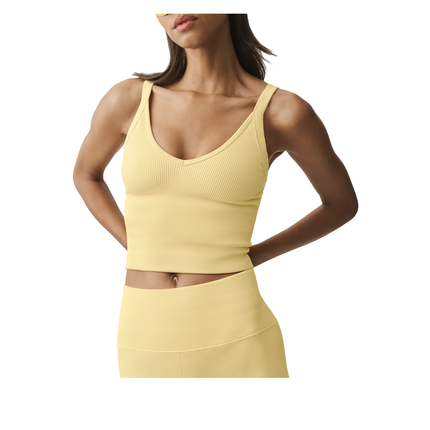 alo Women's Seamless Ribbed V-Neck Favorite Bra Tank Warm Butter