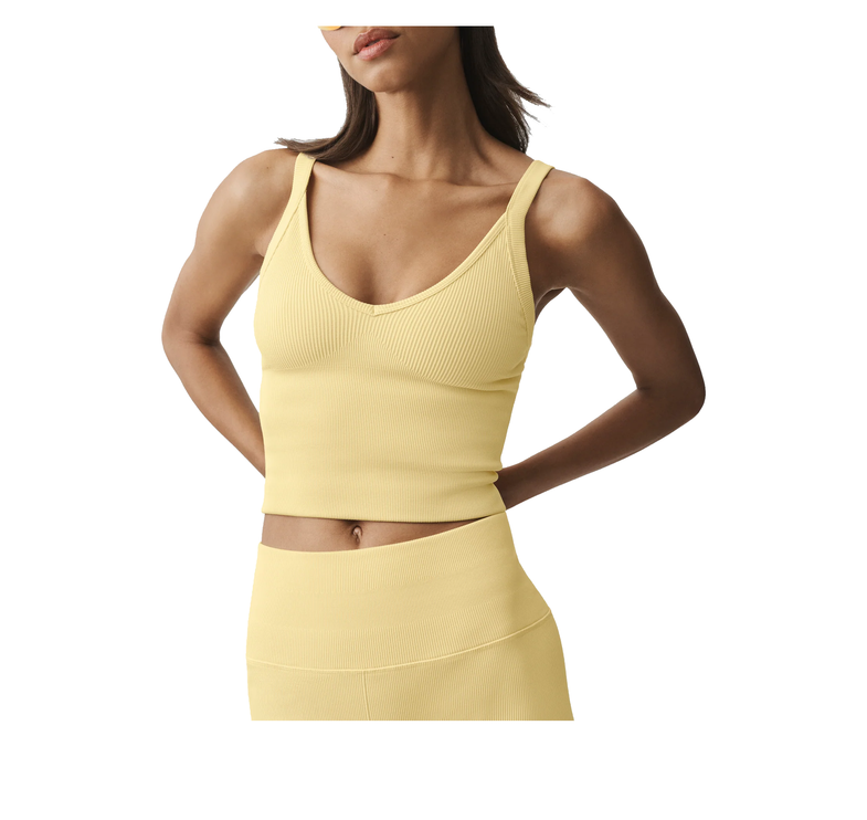 alo Women's Seamless Ribbed V-Neck Favorite Bra Tank Warm Butter