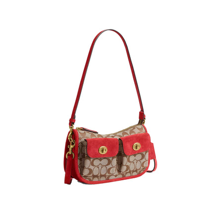 Coach Women's Twin Turnlock Waverly Bag In Signature Jacquard Brass/Poppy Signature