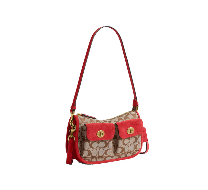 Coach Women's Twin Turnlock Waverly Bag In Signature Jacquard Brass/Poppy Signature