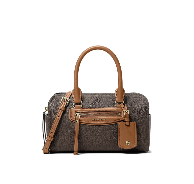 Michael Kors Women's Jet Set Travel Extra-Small Signature Logo Duffel Crossbody Bag Brown/Acorn