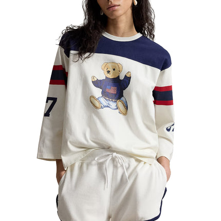 Polo Ralph Lauren Women's Polo Bear Cotton Jersey Tee Warm White/Newport Navy