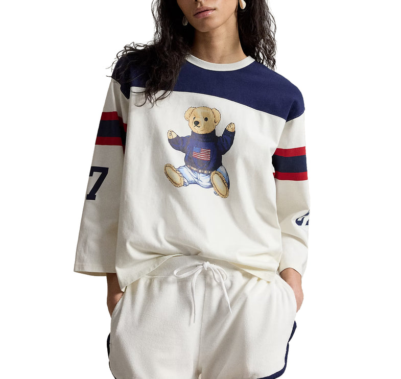 Polo Ralph Lauren Women's Polo Bear Cotton Jersey Tee Warm White/Newport Navy