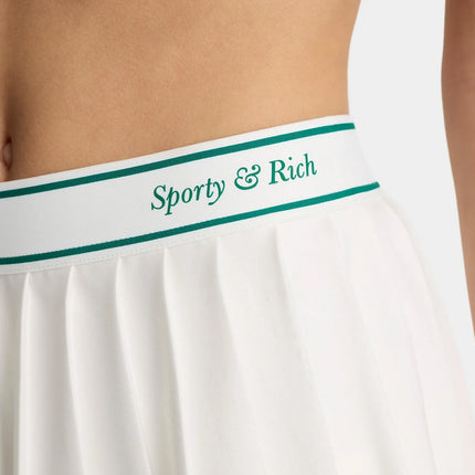 Sporty & Rich Women's Italic Logo Pleated Skirt White/Alpine