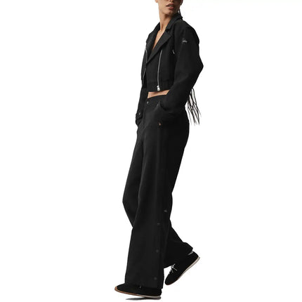 alo Women's Mid-Rise Cosmopolitan Snap Pant Black